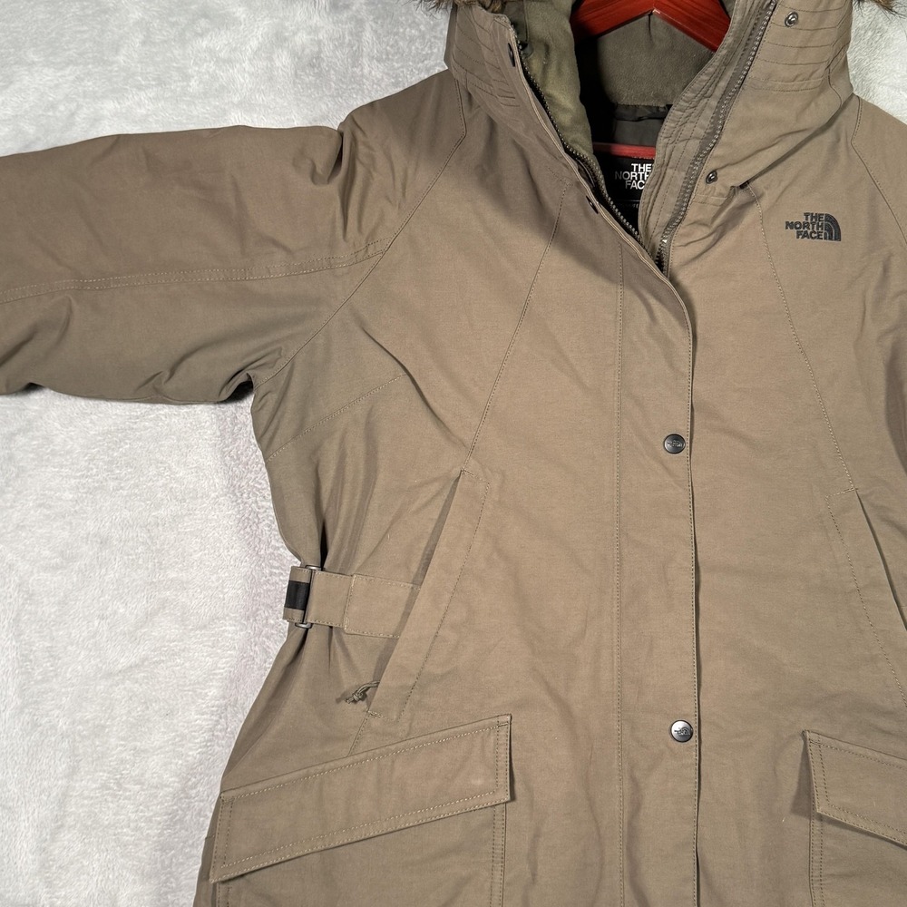 North Face Parka Coat Womens XL Brown 550 Down DryVent Fur Outer Buroughs - Picture 11 of 13